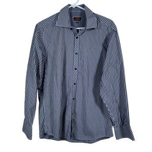 James Tattersall Blue White Plaid Checkers L/S Button Down Shirt MED #DS-1511